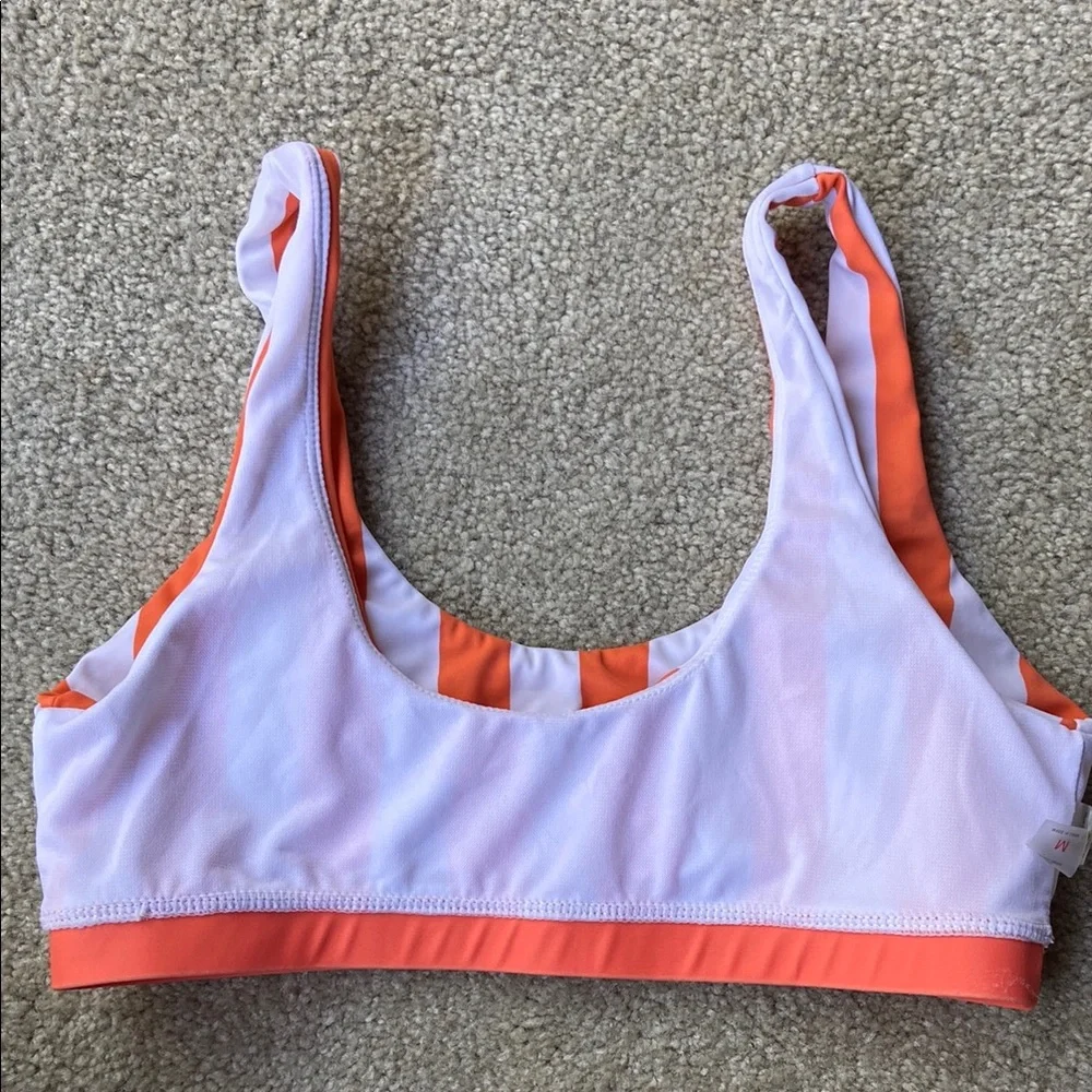 🪷Orange and White Striped Bikini Top Medium - Picture 4 of 5